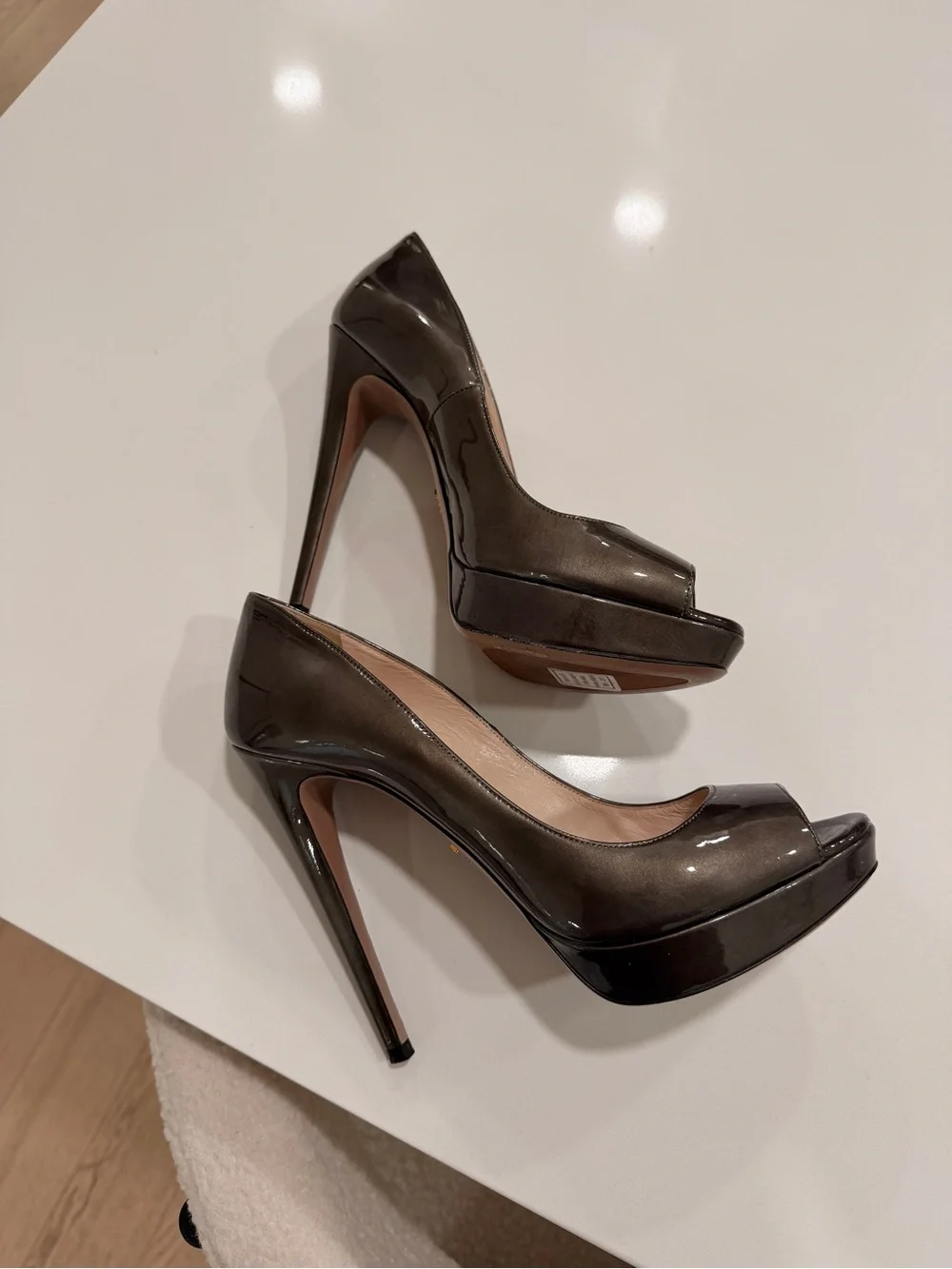 Prada Green  Patent Leather Peep-Toe Stilettos - Picture 3 of 5